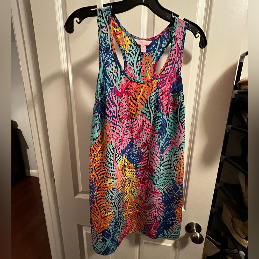 Lilly Pulitzer Silk Colorful Leaf Print Racerback Tank Top Dress. Size XS.